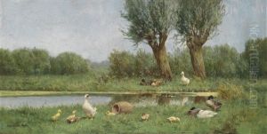 Enten Am Bachufer by David Adolf Constant Artz