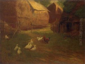 Chickens And Geese Before A Farm by David Adolf Constant Artz