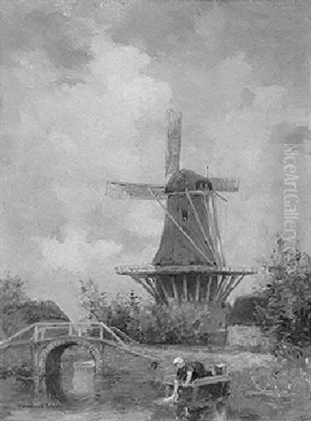 A Peasant Woman Washing By A Windmill - view 1
