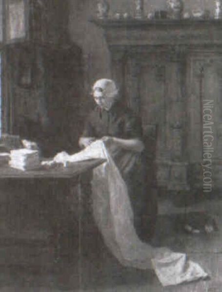 Woman Sewing In An Interior - view 1