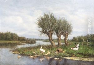 Weite Landschaft Mit Entenfamilie by David Adolph Constant Artz