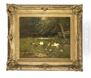 Entenfamilie Am Weiher by David Adolph Constant Artz