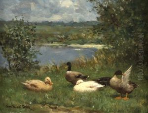 Ducks By A Pond by David Adolph Constant Artz