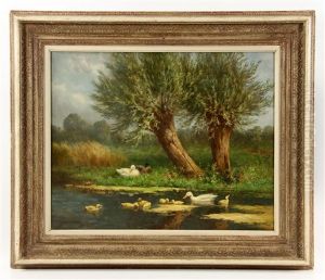 Pond With Ducks by David Adolph Constant Artz