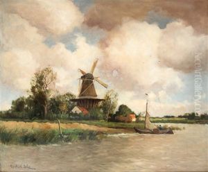 Molen Aan Een Hollandse Poldervaart