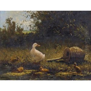Entenfamilie Am Teich by David Adolph Constant Artz