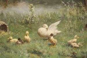 Eendenfamilie Rechtsonder Get by David Adolph Constant Artz