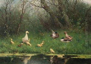 Family Of Ducks By The Water by David Adolph Constant Artz