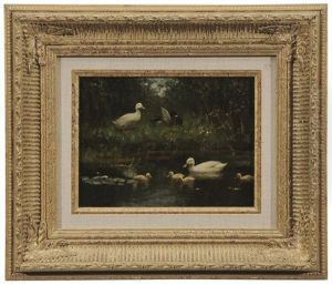 Ducks At A Lily Pond by David Adolph Constant Artz