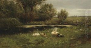 Ducks In A Sunlit River Landscape Ducks In A Sunlit River Landscape