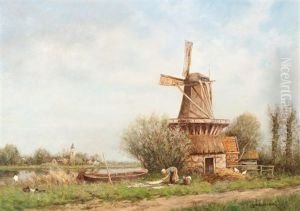 Bleaching The Laundry By The Mill by David Adolph Constant Artz