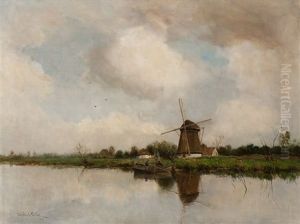 View Of A Mill In A Polder Landscape by David Adolph Constant Artz