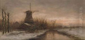 A Windmill In Winter by David Adolph Constant Artz