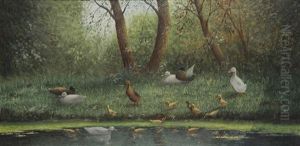 Canards Au Bord De L'eau by David Adolph Constant Artz