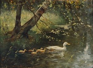 Family Of Ducks by David Adolph Constant Artz