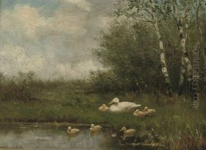 Ducks By A Pond by David Adolph Constant Artz
