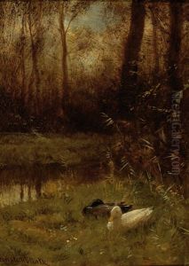Two Ducks By The Water by David Adolph Constant Artz