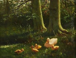 Entenfamilie Am Waldesrand by David Adolph Constant Artz