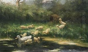 A First Swim For The Ducklings by David Adolph Constant Artz