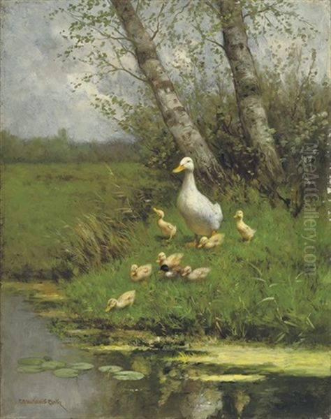 Motherduck With Her Ducklings At The Waterfront - view 1