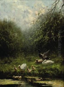 Ducks Entering The Pond (+ Ducks Near A Shed; 2 Works) by David Adolph Constant Artz