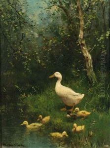 Ducks At The Waterside by David Adolph Constant Artz