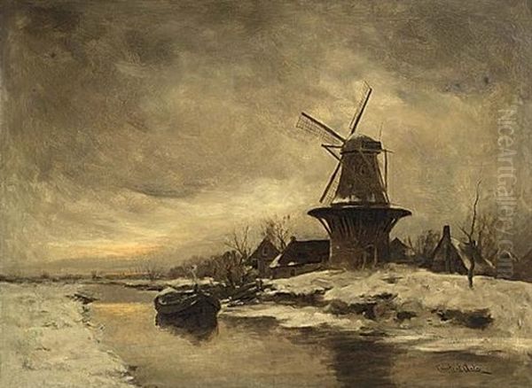 A View Of A Winter Landscape With Windmill - view 1