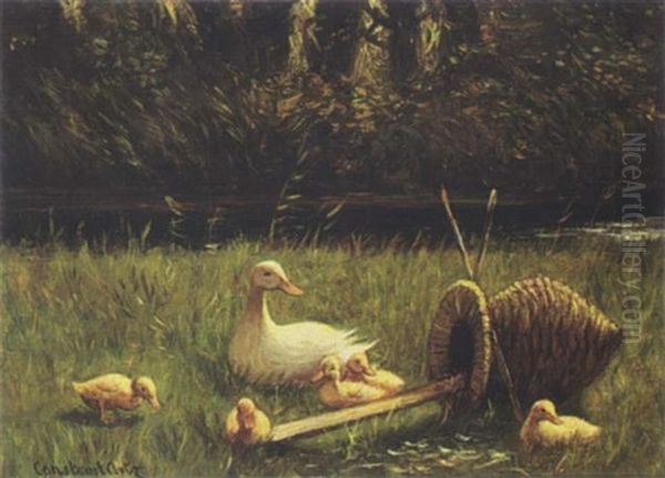 Duck With Ducklings Near The Waterside - view 1