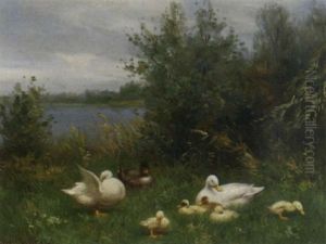Ducks By The Waterside by David Adolph Constant Artz