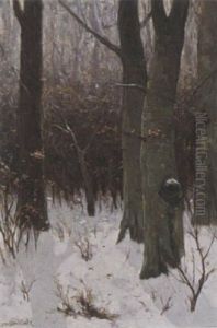 Trees In A Winter Landscape by David Adolph Constant Artz