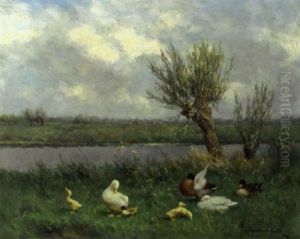 Ducks By The Waterside by David Adolph Constant Artz