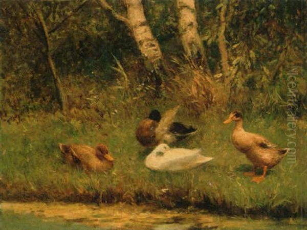 Four Ducks On A Riverbank - view 1
