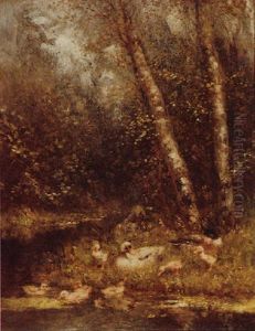 Mother And Father Duck And Their Ducklings by David Adolph Constant Artz