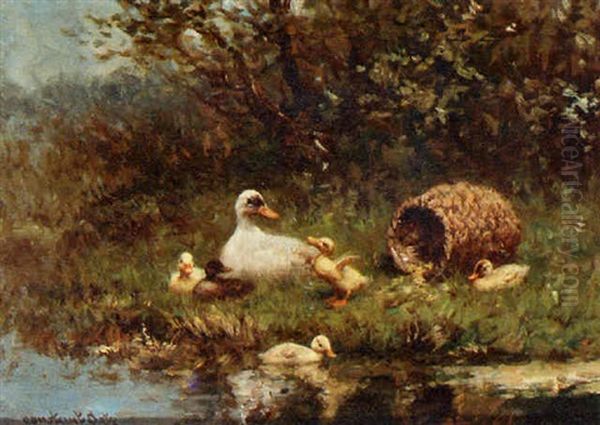 A Duck With Ducklings On The Waterfront - view 1