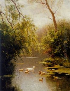 Ducks In A Forest Pond by David Adolph Constant Artz