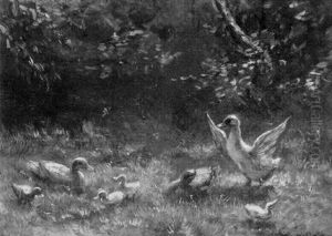 Commotion In Duck Family by David Adolph Constant Artz