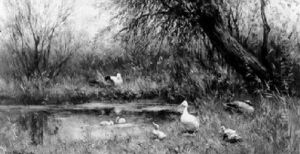 Ducks On A Riverbank by David Adolph Constant Artz