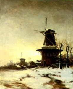 A Windmill In A Snowy Landscape