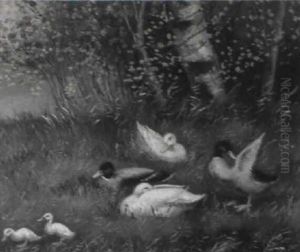 Wiese Mit Vier Enten Und Zwei Kuken by David Adolph Constant Artz