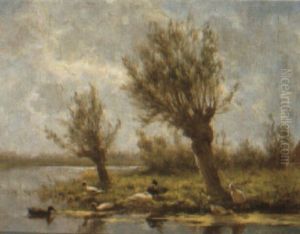 Ducks By A River Bank by David Adolph Constant Artz