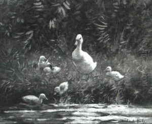 Ducks By A Pond by David Adolph Constant Artz