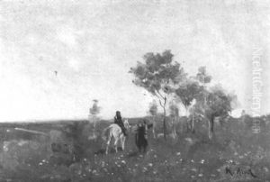 Sommerliche Wiesenlandschaft Mit Zwei Soldaten by Louis Raoul Arus