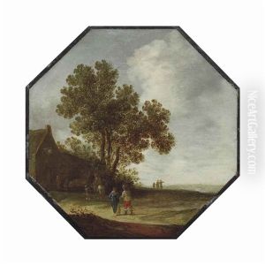 An Extensive Dune Landscape With An Elegant Couple And Travellers Halting By An Inn An Extensive Dune Landscape With An Elegant Couple And Travellers Halting By An Inn