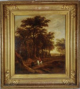 Cavalier Et Personnages Sur Un Chemin Arbore