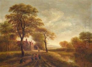 Landschloss Mit Personenstaffage Landschloss Mit Personenstaffage