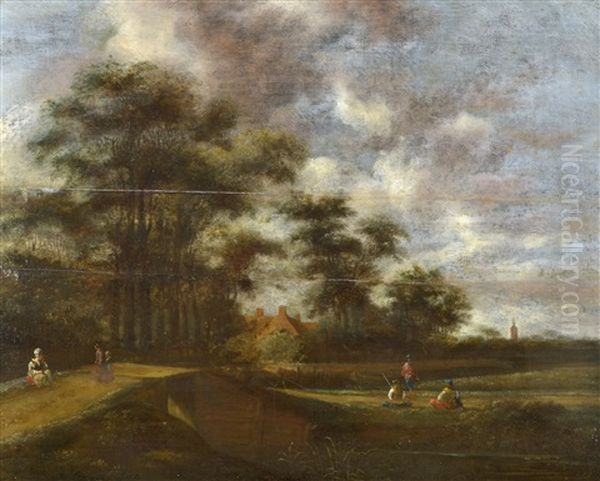 Hollandskt Sommarlandskap Med Figurer - view 1