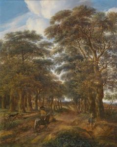 Eine Waldlandschaft Mit Reiter Und Einem Angler An Einem Teich by Pieter Jansz van Asch