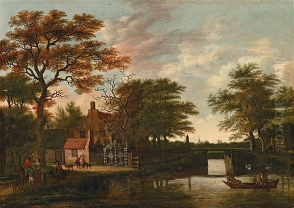 Abendlandschaft Mit Gehoft Und Brucke - view 1