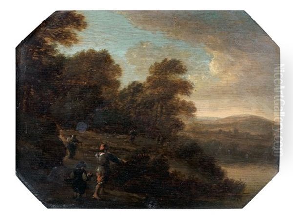 Promeneurs Dans Un Paysage De Riviere - view 1