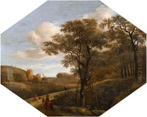 Bewaldete Landschaft Mit Einem Schloss Und Figuren by Pieter Jansz van Asch